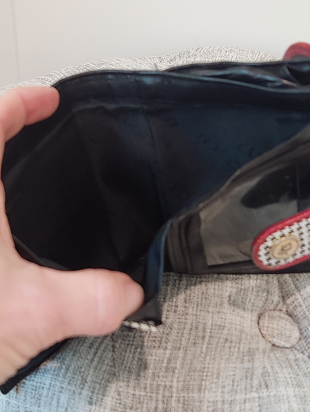 Vintage Dior Black Leather Wallet with Coin Purse Houndstooth Snap Red Accent - Picture 7 of 10